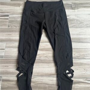 Victoria’s Secret black lace up leggings workout gym tights yoga pants large L